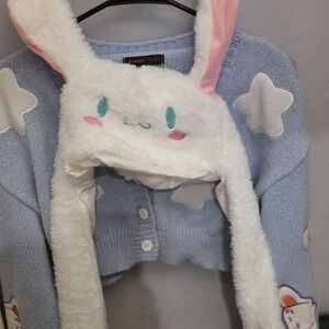 ROMWE Light Blue Cardigan with White Star Accents Wirh Matching Hat